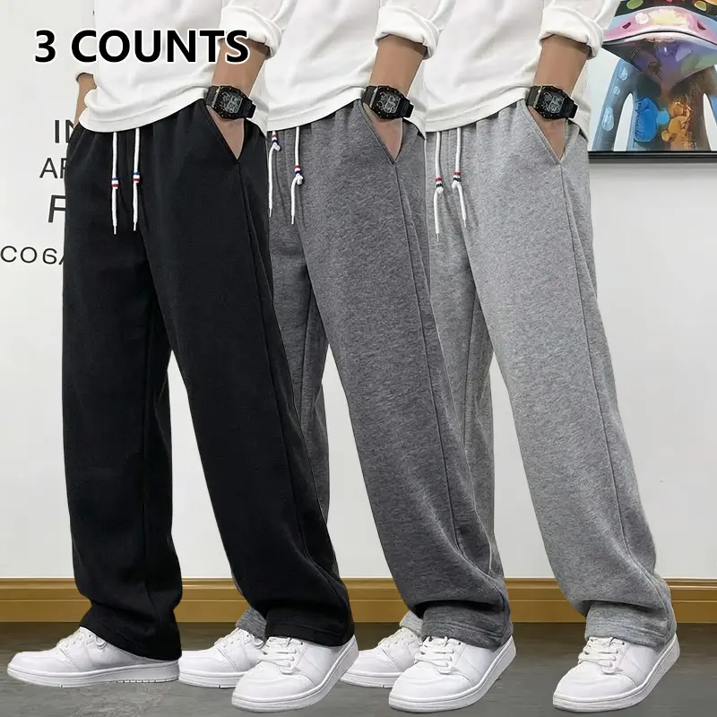 3PCS Men’s New Casual Sports Pants — an ideal choice for everyday home wear, featuring a straight cut, adjustable drawstring waist, side pockets, and soft, comfortable fabric—perfect for vacations and outdoor activities.