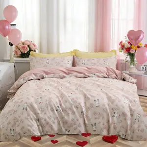 3-Piece Rose & Forest Rabbit Print Bedding Set, Includes 1 Duvet Cover + 2 Pillowcases, Soft Polyester Fiber, Ideal Valentine's Gift, Soft Bedding Sets