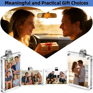 Acrylic Car Picture Holder for Sun Visor, 2 Pack Clear Magnetic Photo Clip, 2.36x3.5in Horizontal Vertical Frame for Car Decor Gift