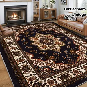 Floral Pattern Oriental Design Velvet Material Washable Rug Bedroom Large Area Carpet Ultra-Soft Velvet Vintage Dining Room Rug Non- Non-Slip No-Shedding Low-Pile Kitchen Indoor Carpet Spring Easter Carnival