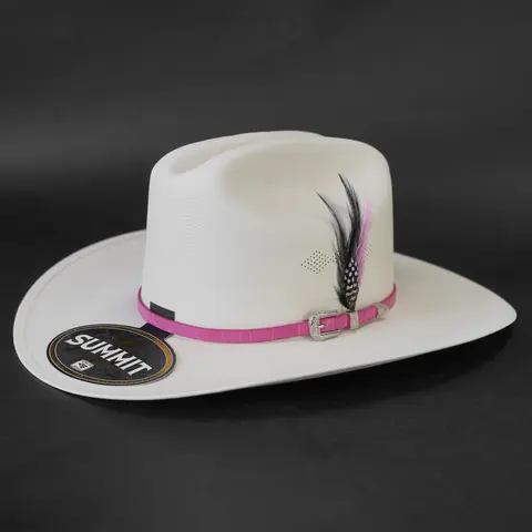 Summit 50x Edicion Rosa - Sombrero Estilo Sinaloa Toquilla Rose Style Hat with Feather Accents Pink Hat Band