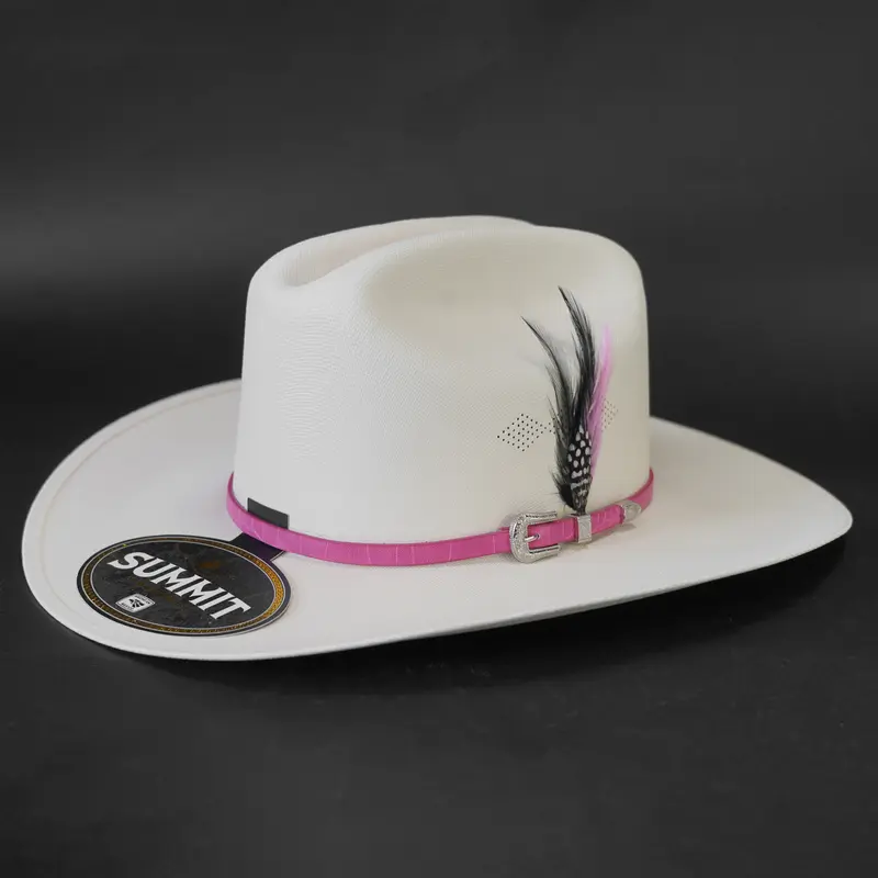 Summit 50x Edicion Rosa - Sombrero Estilo Sinaloa Toquilla Rose Style Hat with Feather Accents Pink Hat Band