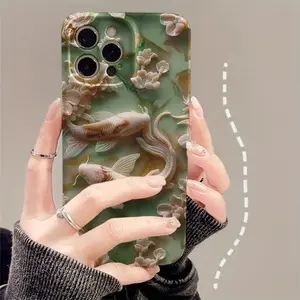 Asian Jade Carving Koi Full Protection Shockproof Hard Phone Case, Suitable for iPhone 17 Air/16 Plus/15 Pro Max/14 Pro/13/12/11/XS Max/X Phone Case, Ideal Gift for Family, Friends, Lovers, Girlfriends, Best Choice for Holiday Gifts FLSBGMJKAJ19