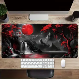 Dark Series Mouse Pad, Waterfall Landscape Design Desk Mat, Non-Slip Rubber Base, Washable Large Gaming Mouse Pad, 35.4x15.7 Inches