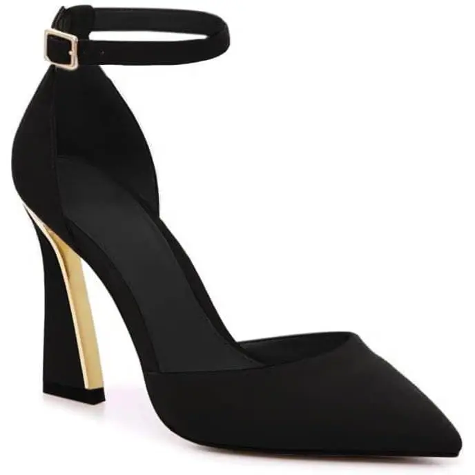 Women's D'Orsay Pumps, Pointed Closed Toe Heels with an Adjustable Ankle Strap and Gold Buckle, Women's Sandals, Heels Shoes For Women