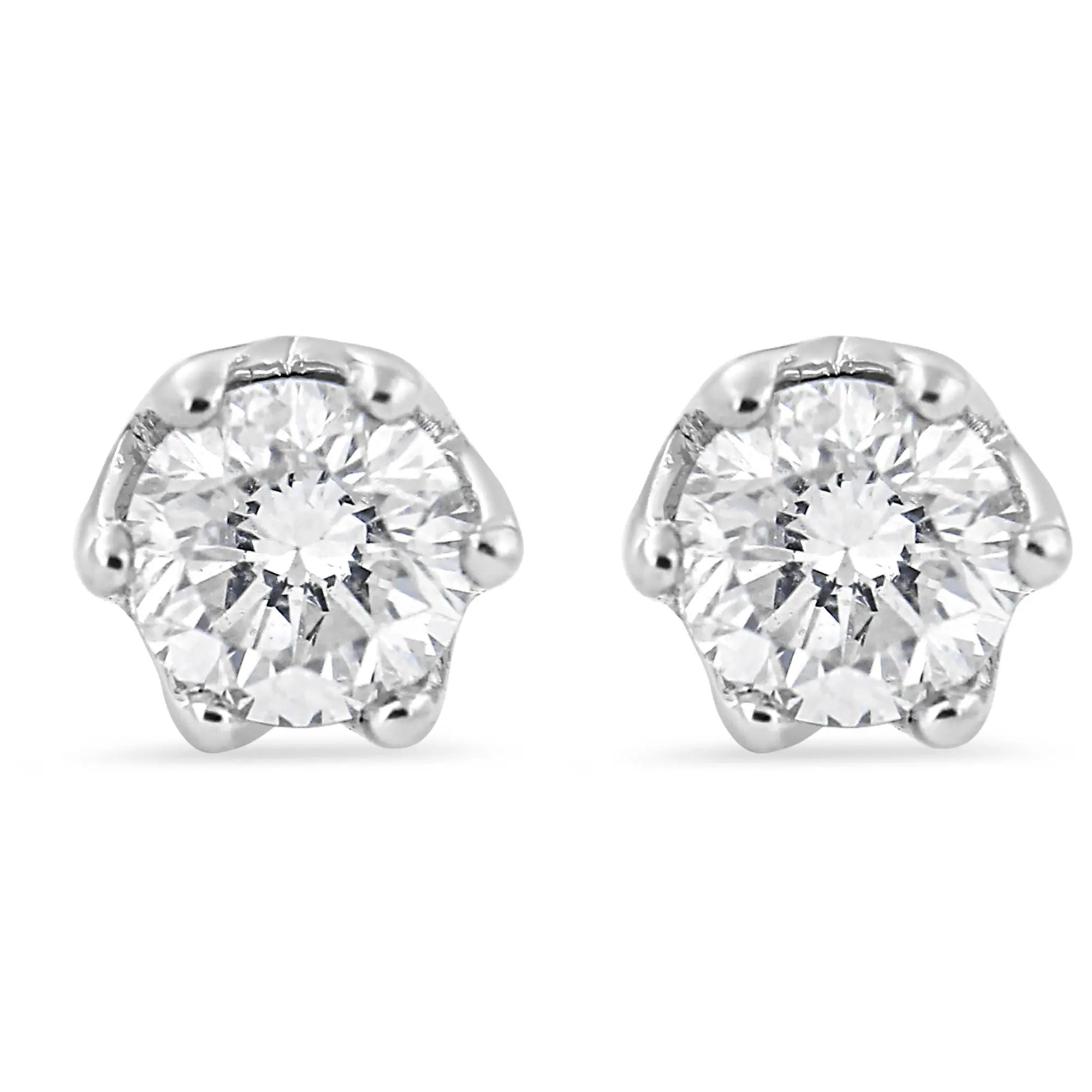 14K White Gold 1/2 Cttw Round Diamond 6 Prong Crown Stud Earrings (I-J