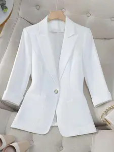Spring Summer Casual Solid Color Suit Jacket For Commuting
