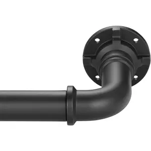 Curtain Rod for Windows,Wrap Around Industrial Blackout Design,Black Adjustable 1 Inch Curtain Rod,Room Divider Window Curtain Rod for Indoor/Outdoor (Matte Black, 28-48")