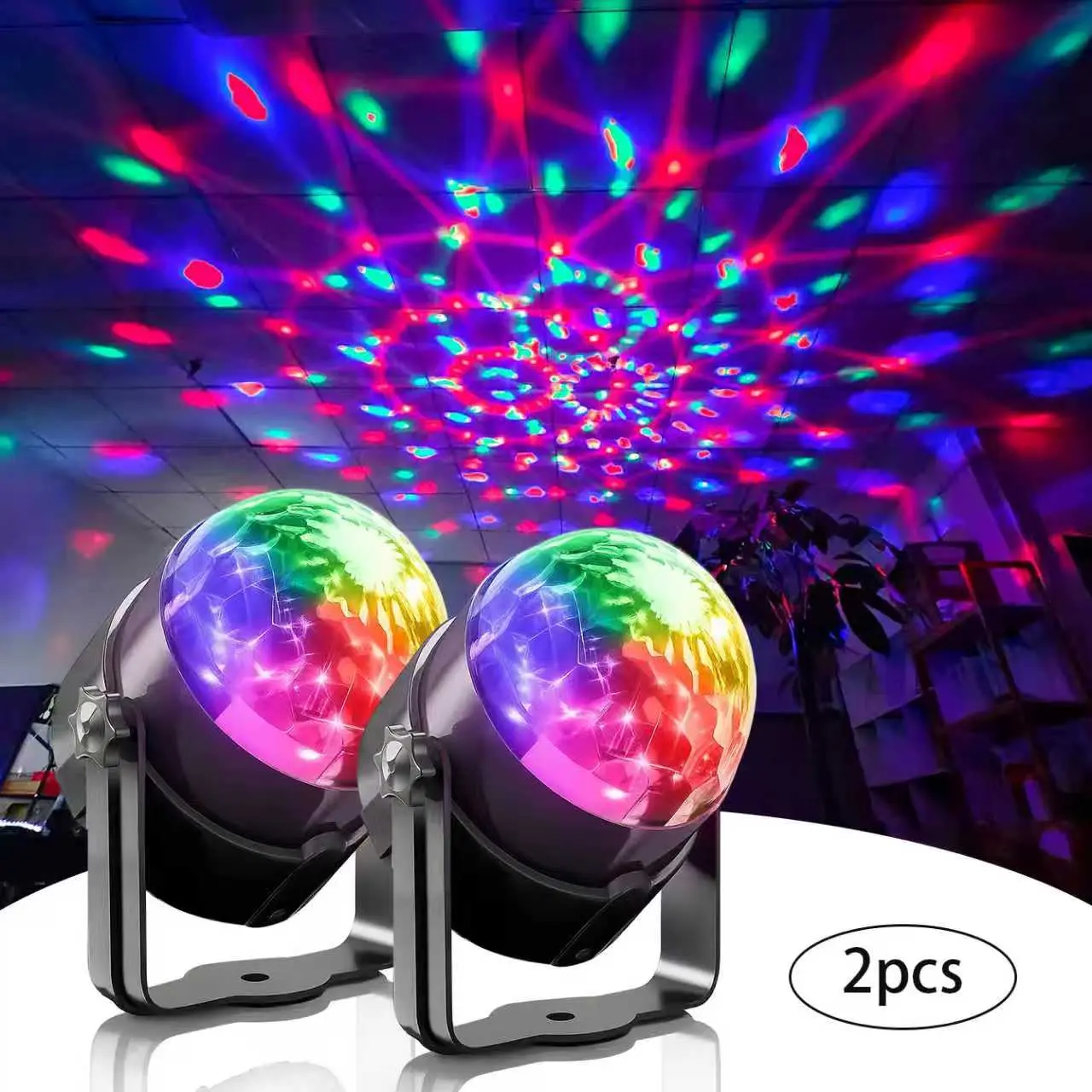 Techvibes 2-Pack Sound-Activated LED Party Lights with Remote - DJ Strobe Stage Lights, Disco Ball for Home Dance Parties, Starry Night House Holiday Decorations