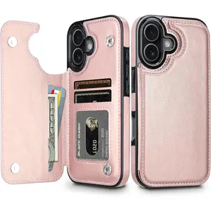 Elegant Rose Gold Wallet Case for iPhone 17 Pro Max 17 Air 16 15 - PU Leather Flip Folio Cover with Card Holder, Secure Double Magnetic Closure, Shockproof Protection for iPhone 12-14