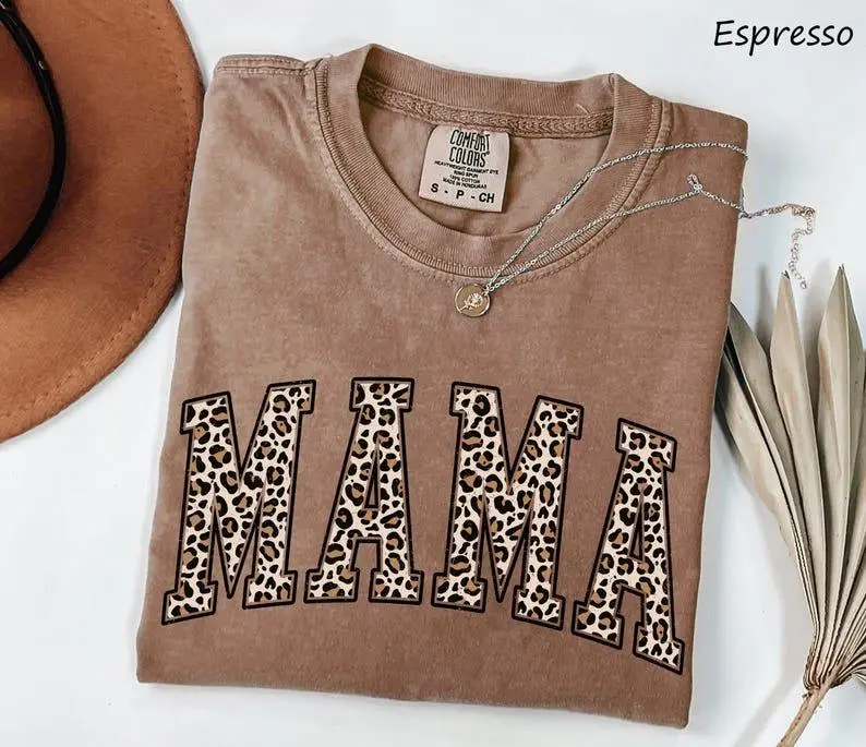 Comfort Colors Leopard Mama Tee, Mama Shirt, Mothers Day gift, New Mama gift, Funny Mom Gift, Mama Shirt