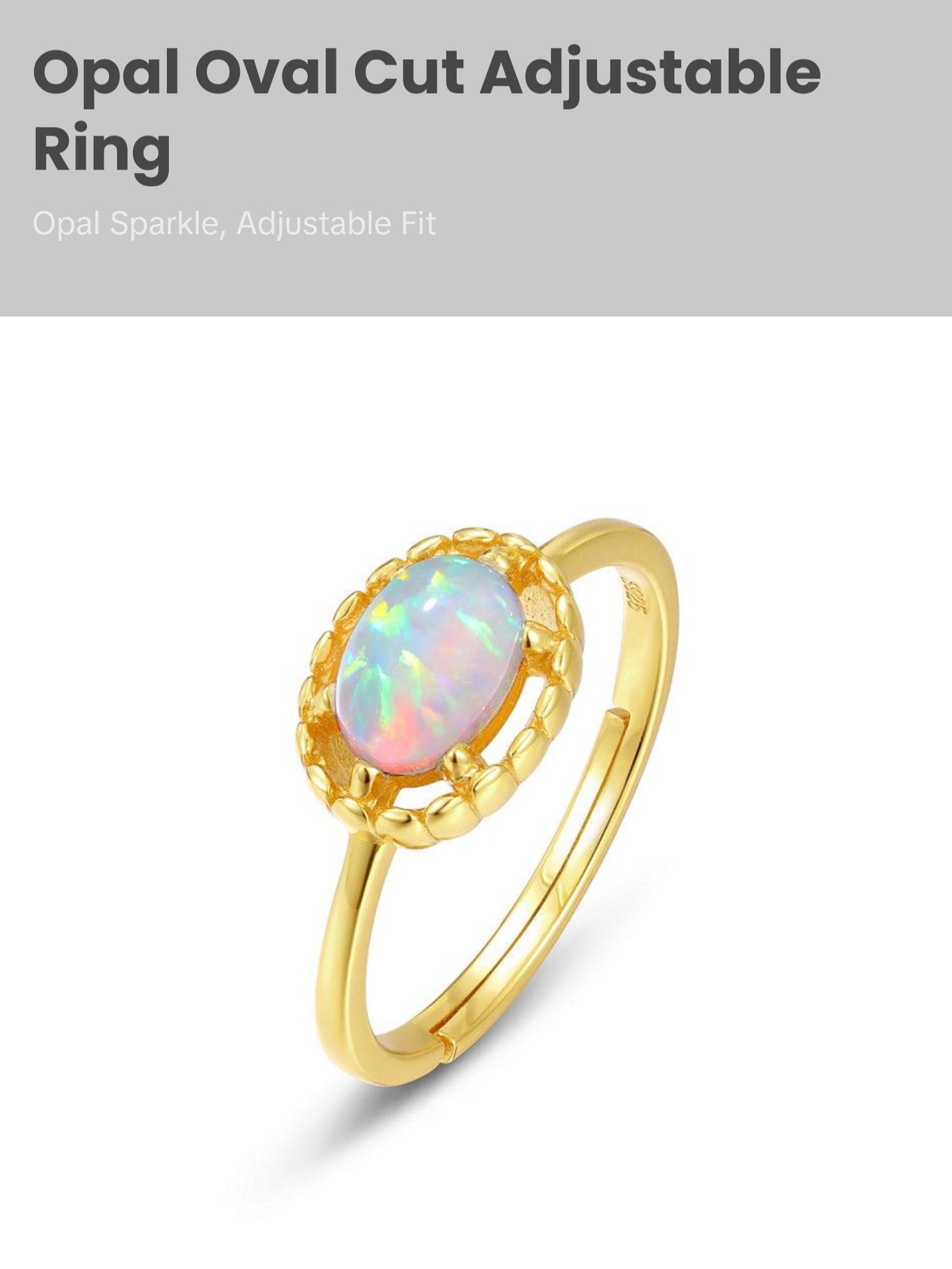 Opal Oval Cut Adjustable Ring