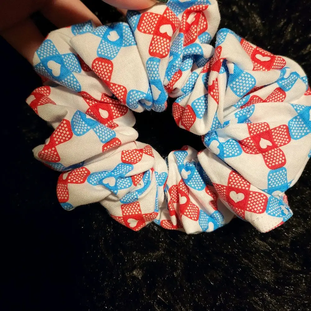 Nurse Oversized Scrunchie with Red Blue Heart Patterned Design for Styling