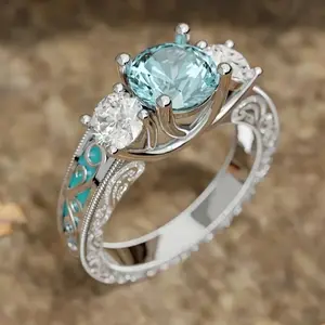 Fashion Inlaid Light Blue Zircon women's Ring Personalized Vacation Party Retro Accessories Customized Jewelry