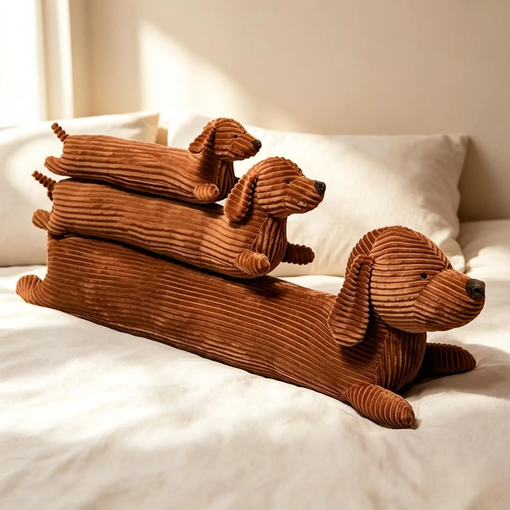 Striped Corduroy Dachshund Long Body Pillow, Soft Durable Wiener Dog Stuffed Plush Toy, Cute Sausage Dog Cuddle Cushion, Cozy Home Decor Throw Pillow, Perfect Gift for Dog Lovers, Multi Sizes Available
