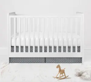 Bacati Playful Fox Arrows Crib Skirt Dust Ruffle - White on Grey