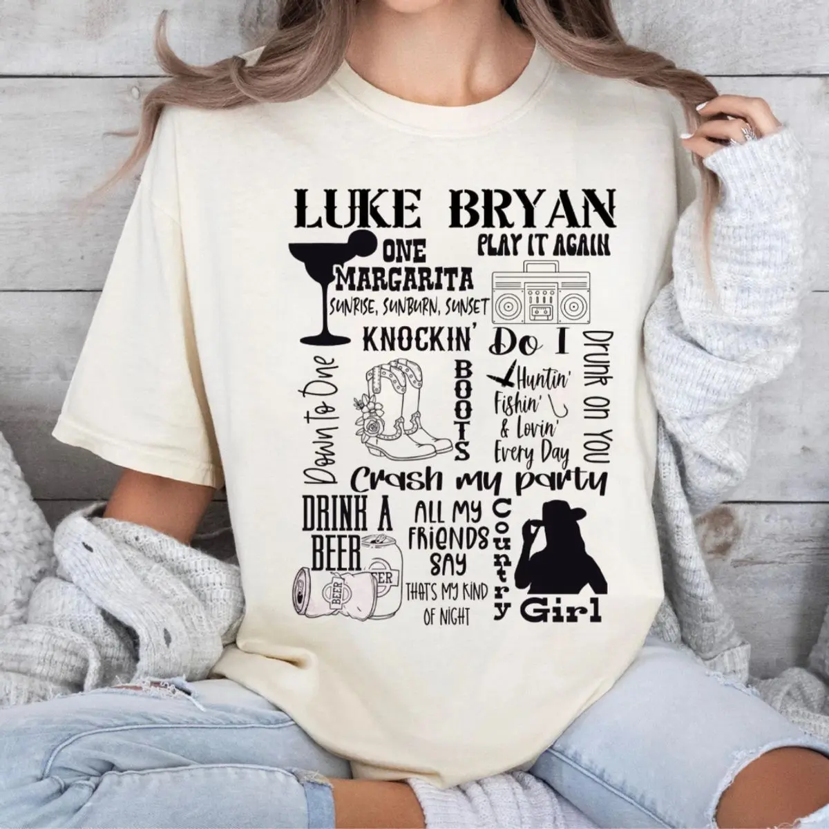 Luke Bryan Fun Concert Bleached Shirt – Vintage Country Music Fan Graphic Sweatshirt, Unisex Hoodie, Trendy Concert Tee , Unisex Sweater Pullover Tee