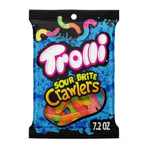 Trolli Sour Brite Crawlers Candy - Cherry-Lemon Strawberry-Grape & Orange-Lime Sweet and Sour Gummy Worms 7.2 oz Bag