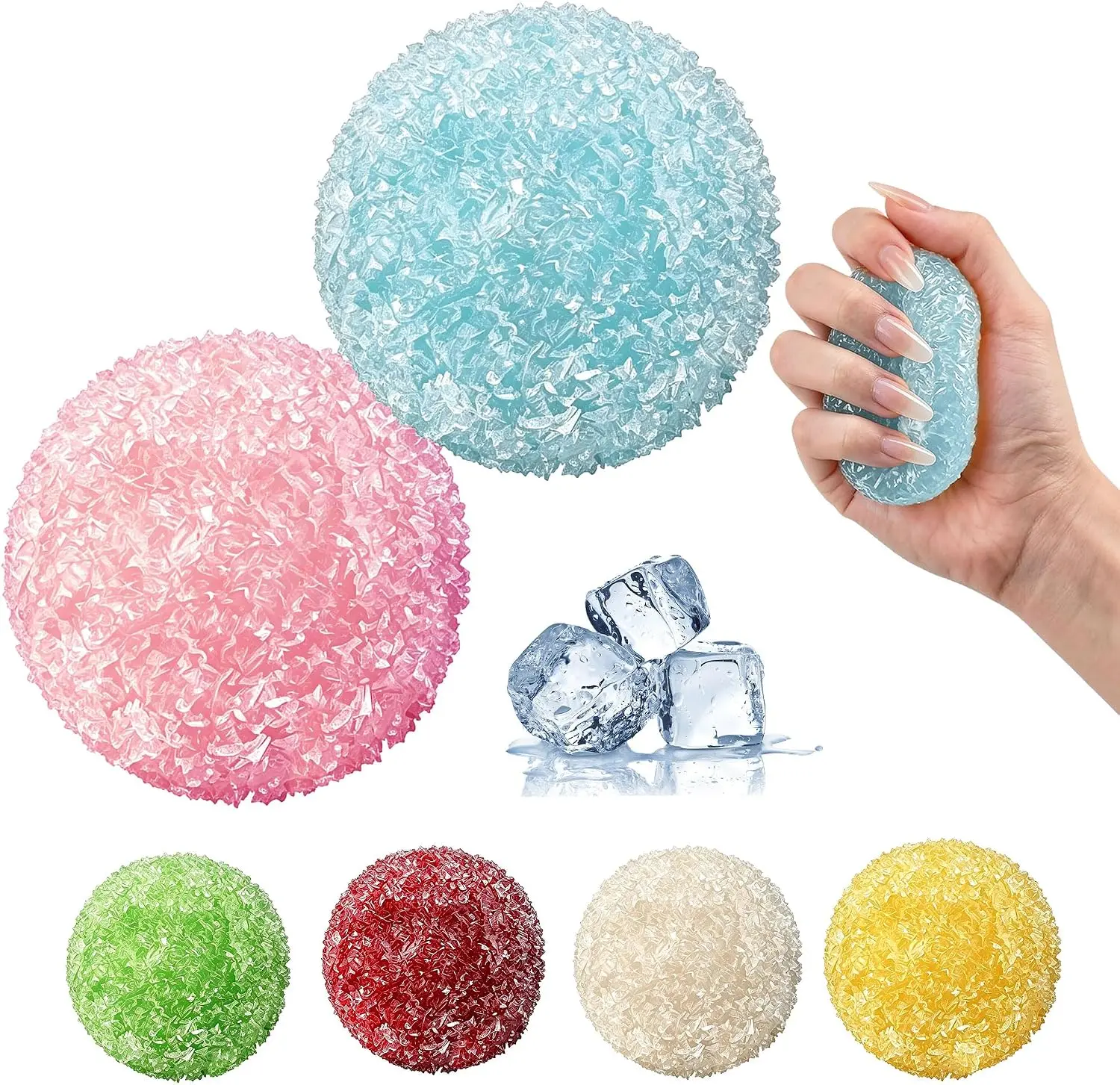 2026 New Ice Skin Crunchy Squishy Ball - Slow Rising Dumpling Sensory Fidget Toy for Stress Relief & Fidgeting, Unisex Ages 12+ Blue & Pink Bacteria Virus Set Handmade Mochi Grape Stick Cube Gel Textured Filled