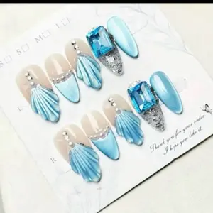 M10 Pieces Medium Length Almond Shaped Ombré Handmade Press on Nails with 3-D Butterfly Bow for Manicure & Cutics