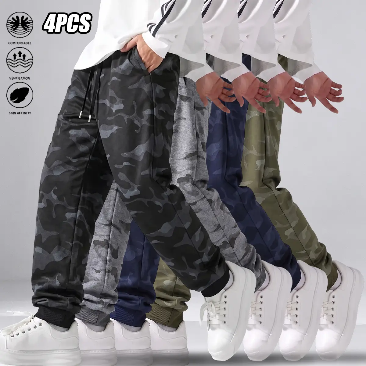 Everyday men's camo jogger pants, relaxed fit with elastic hem and deep side pockets, ideal for weekend getaways, coffee runs, or night outs – high-performance polyester that stays soft and non-fading – enjoy simple style