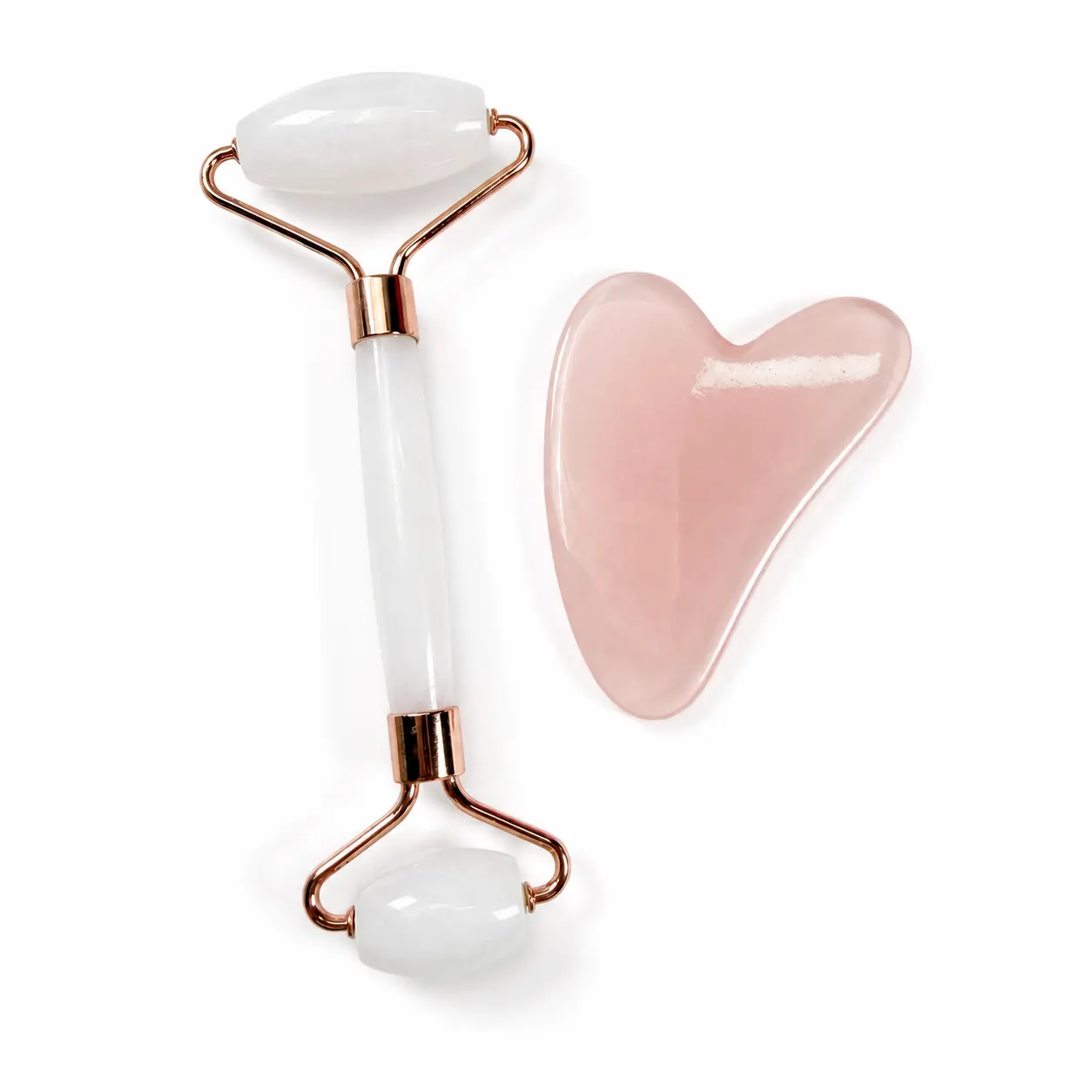 Clear Quartz Jade Roller and Rose Quartz Gua Sha Set with Gift Box, Natural Crystal Face Roller and Gua Sha Facial Tools for Face Eye Neck, Skin Care Lymphatic Drainage Energy Healing Gift for Women