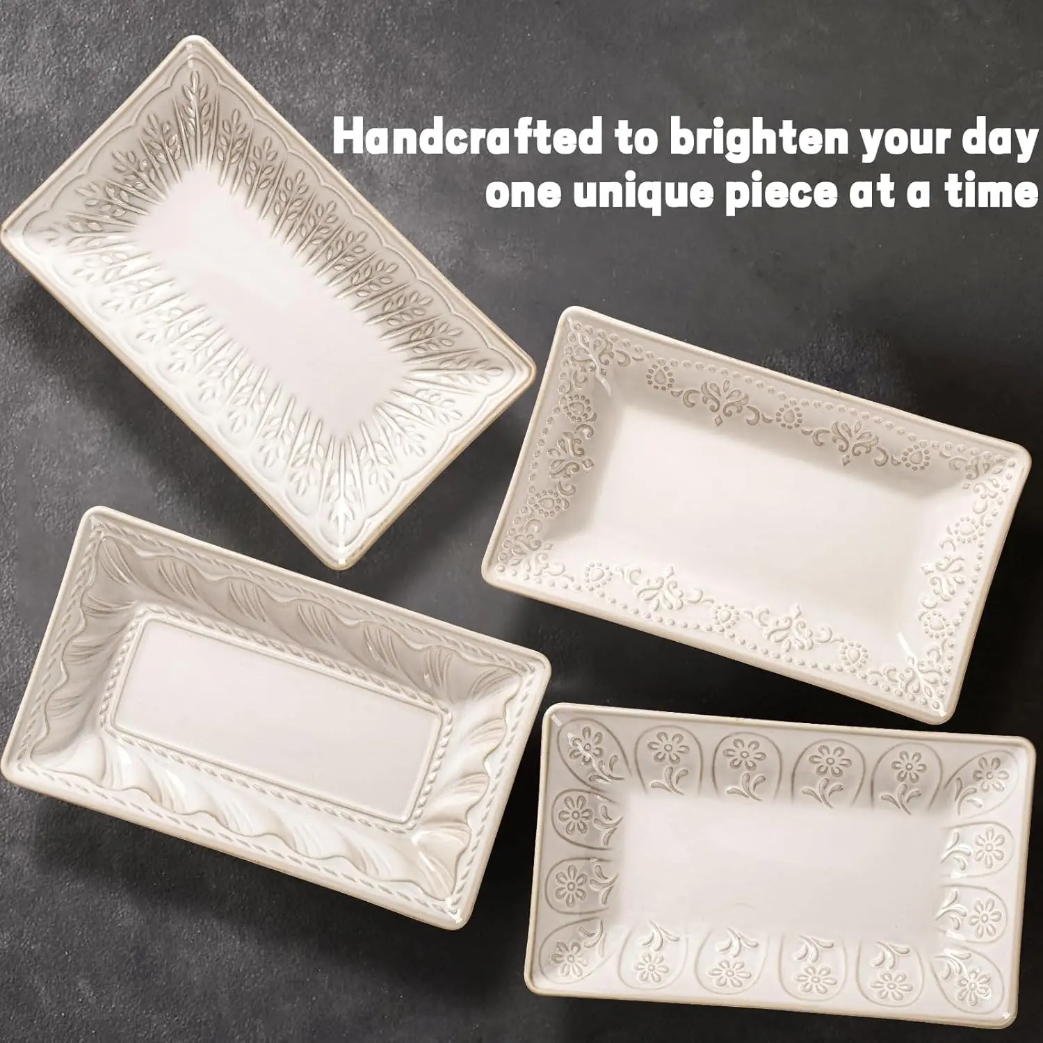 9.85" Ceramic Rectangle Plates Set of 4 - Deep Lipped Edges, Appetizer Salad Sushi Pasta Dessert Plates, Microwave/Oven Safe, Cute Kitchen Dinner Restaurant Serving Dishes (Multiple Patterns) 9.85" Ceramic Rectangle Plates Set of 4 - Deep Lipped Edges, Appetizer Salad Sushi Pasta Dessert Plates, Microwave/Oven Safe, Cute Kitchen Dinner Restaurant Serving Dishes (Multiple Patterns)