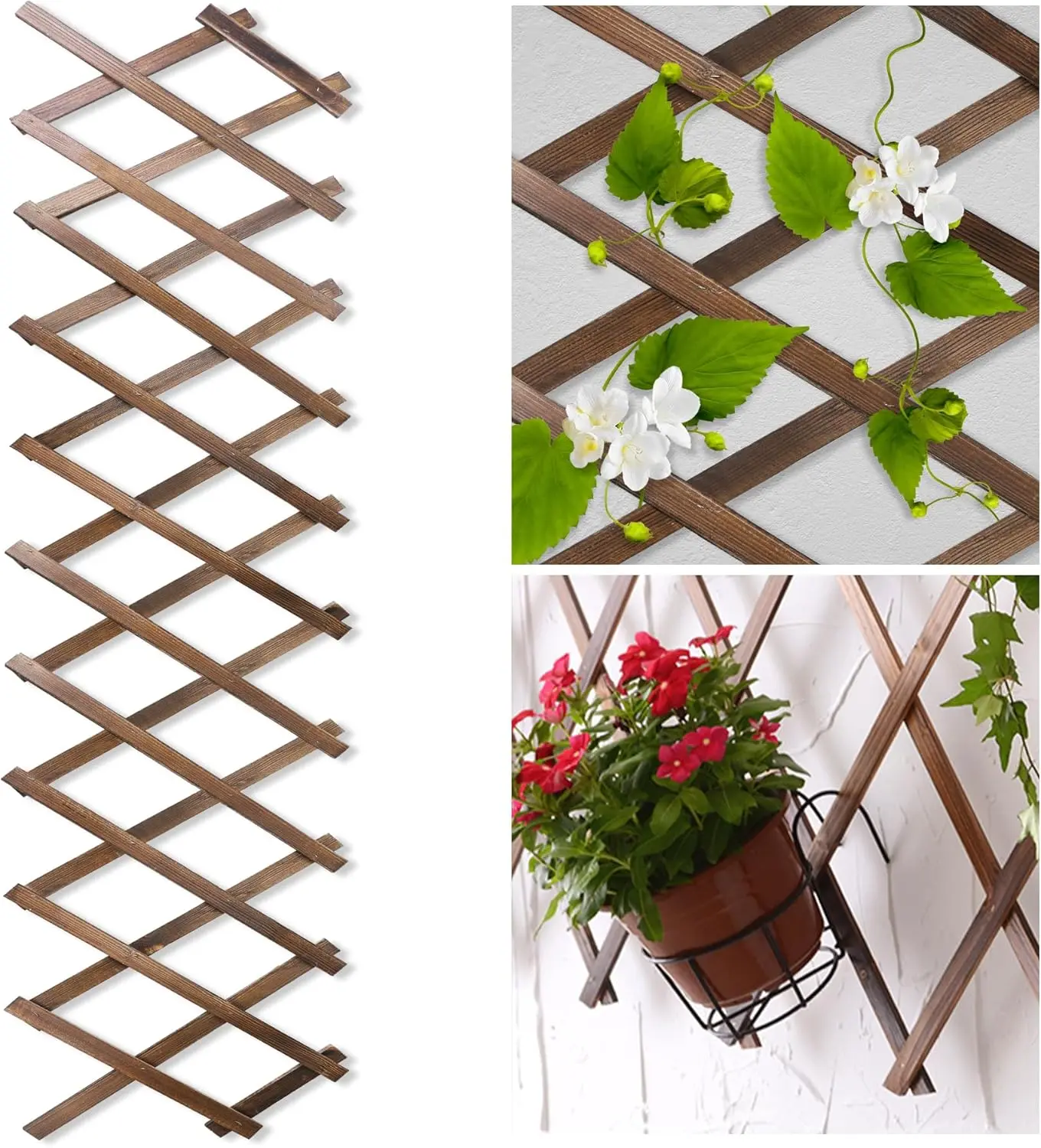 Lattice Fence Panels for Outside 13.4"x78.8" Expandable  Wooden Wall Trellis Board Decorative Lattice Trellis Frame for Climbing  Vine Ivy Rose Outdoor Balcony Garden 1 count