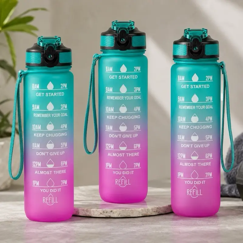 1L Motivational Time-Marker Water Bottle – Green-Purple