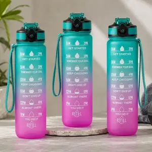 1L Motivational Time-Marker Water Bottle – Green-Purple