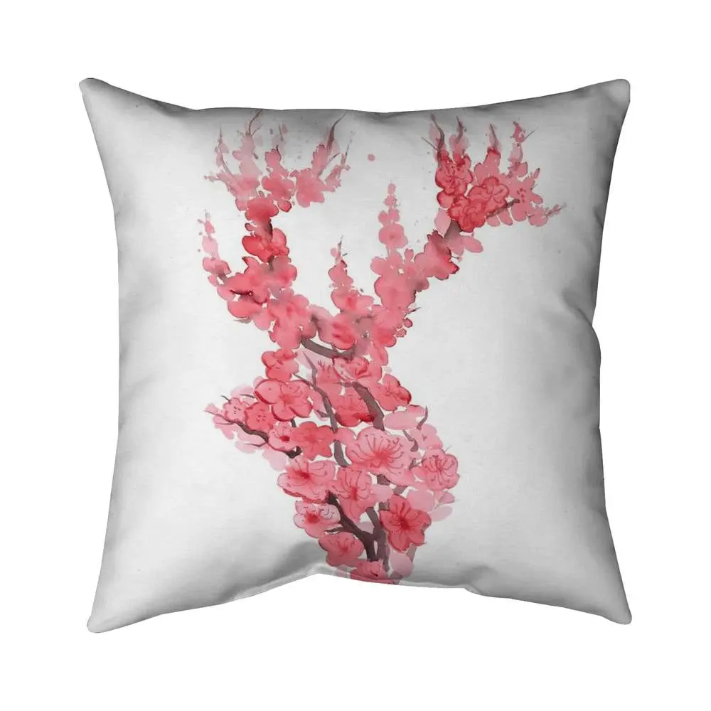 Begin Home Decor 5541-1616-AN399 16 x 16 in. Pink Asian Pillow - Deer with Cherry Blossom Home Decor