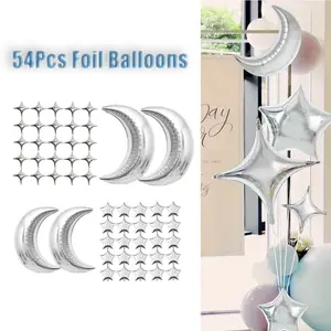 54pcs set Silver Moon Star Aluminum Foil Balloon Combination Birthday Party Star Moon Combination Wedding Party Christmas Decorations