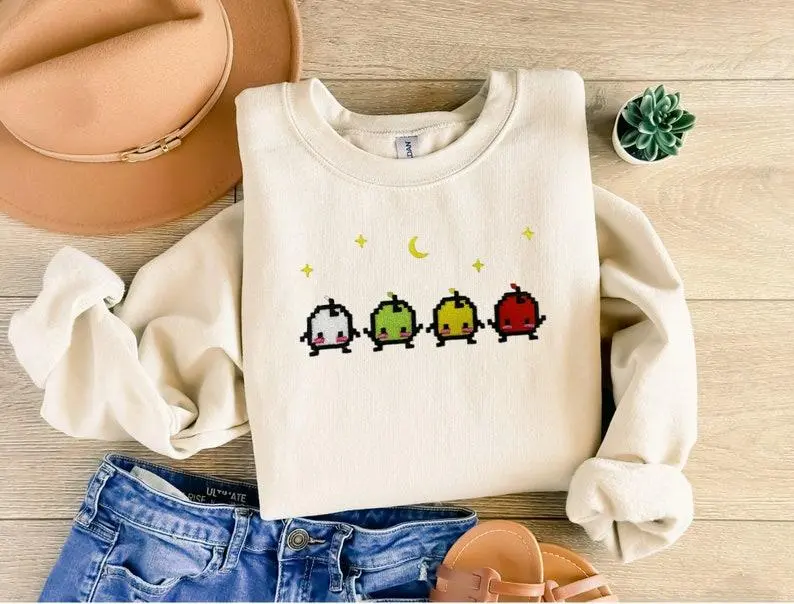Embroidered Forest Sprite Sweatshirt, Cozy Gamer Crewneck, Cute Cottagecore Embroidery, Whimsical Nature Design, Fall Gift