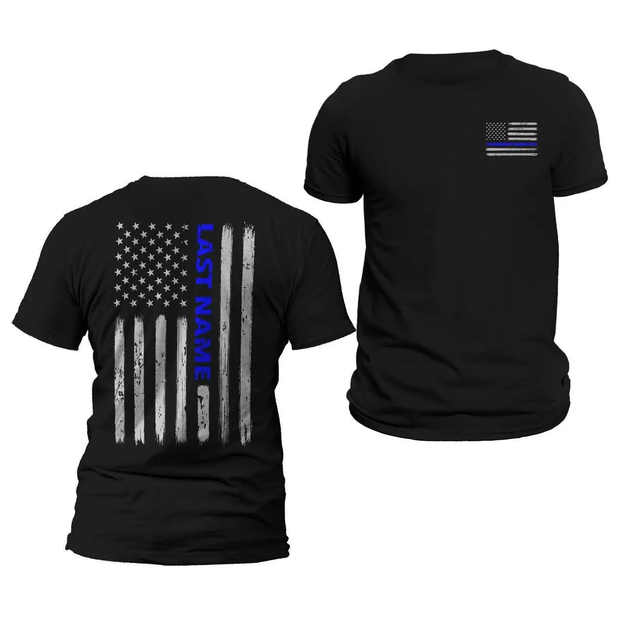Personalized Police Thin Blue Line Vertical Flag T-Shirt for Men - Classic Fit, Soft Cotton - Casual Crewneck Menswear