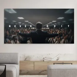 Wolf of Wall Street Never Quit Motivational Poster,  Wall Art Quote for Office Success Entrepreneur Decor Leadership