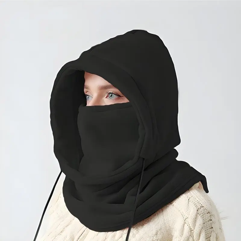 Unisex Adult Windproof Thermal Ski Mask - Solid Color Full Balaclava, Drawstring Winter Hat, Hooded Scarf, Face Mask, Outdoor Sports Accessory for Skiing, Cycling, Windproof Face Mask