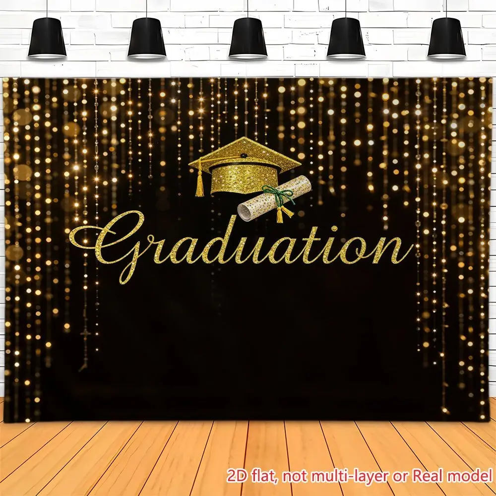 Graduation Party Backdrop - Polyester Fiber HD Print Tapestry, Cap Scroll Lights Wall Hanging, Modern Retro Photo Background Props, Outdoor Party Decorations for Thanksgiving, Independence Day, Wedding Photo Booth & Nail Event Use, Wrinkle Resistant, Clas