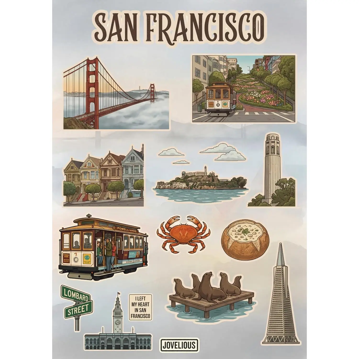 San Francisco Sticker Sheet, A5 Matte Vinyl Kiss Cut Stickers, Designed in Brooklyn, California