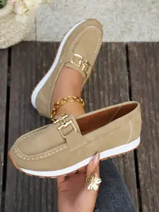 Women's Flat Casual Loafers, New 2026 One-Step Slip-On Shoes, PU Leather Square Toe Single Shoe, Plus Size, Spring & Fall