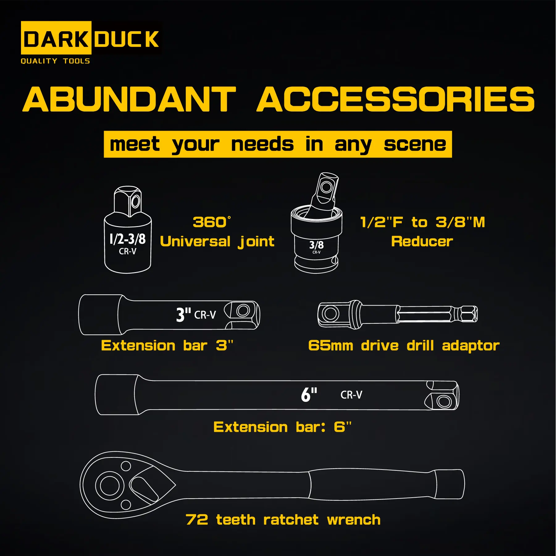 DARK DUCK 50pcs Set Standard SAE (5/16 To 3/4 Inch) and Metric (8