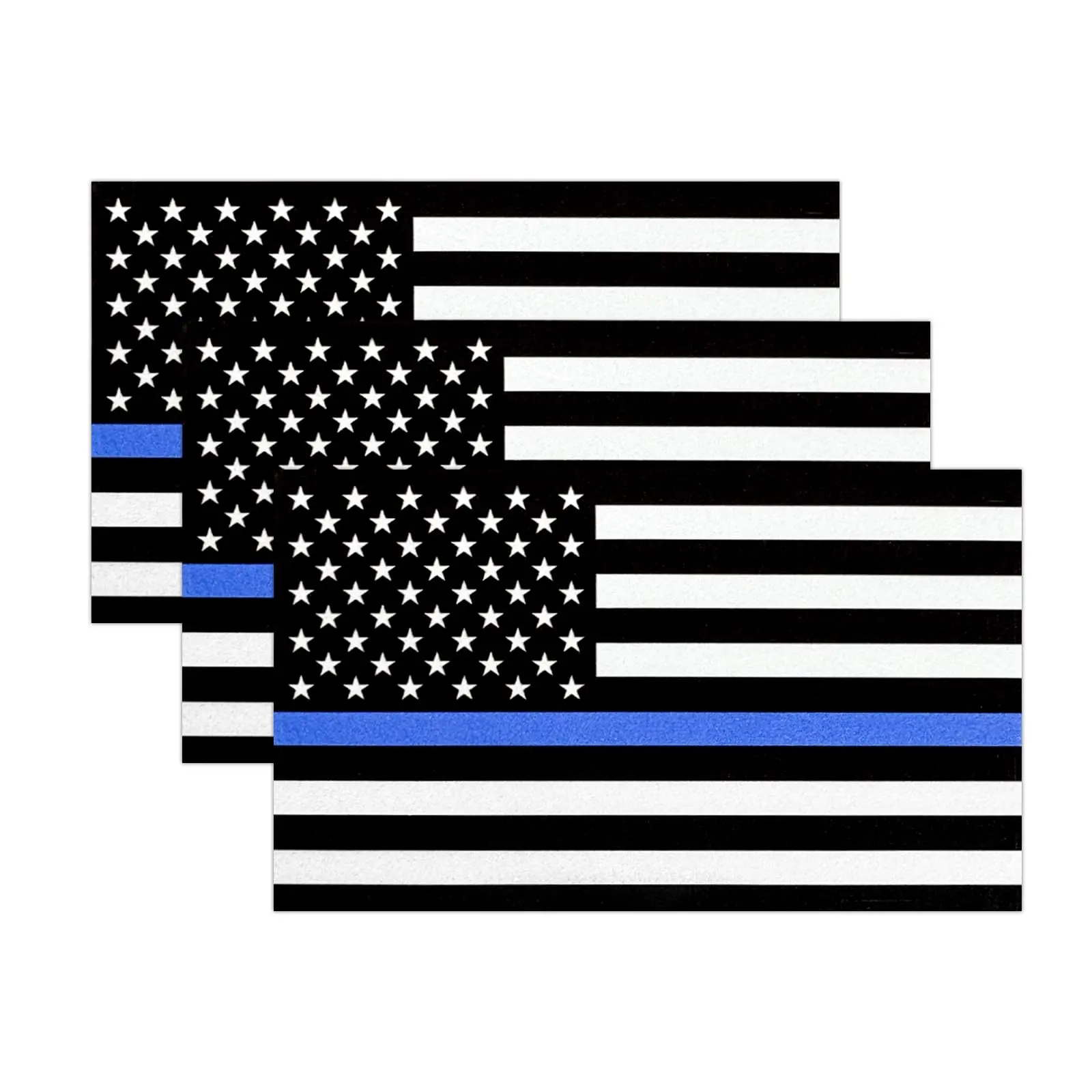 Thin Blue Line Reflective Flag Stickers - 3-Pack, 5x3 in, Waterproof Car Window Stickers, Vehicle Side Decals for Trucks, DIY Scrapbooking & Stamping, Decal For Cars, Automobile Decals