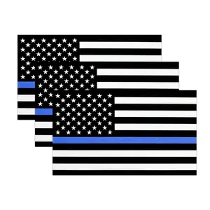 Thin Blue Line Reflective Flag Stickers - 3-Pack, 5x3 in, Waterproof Car Window Stickers, Vehicle Side Decals for Trucks, DIY Scrapbooking & Stamping