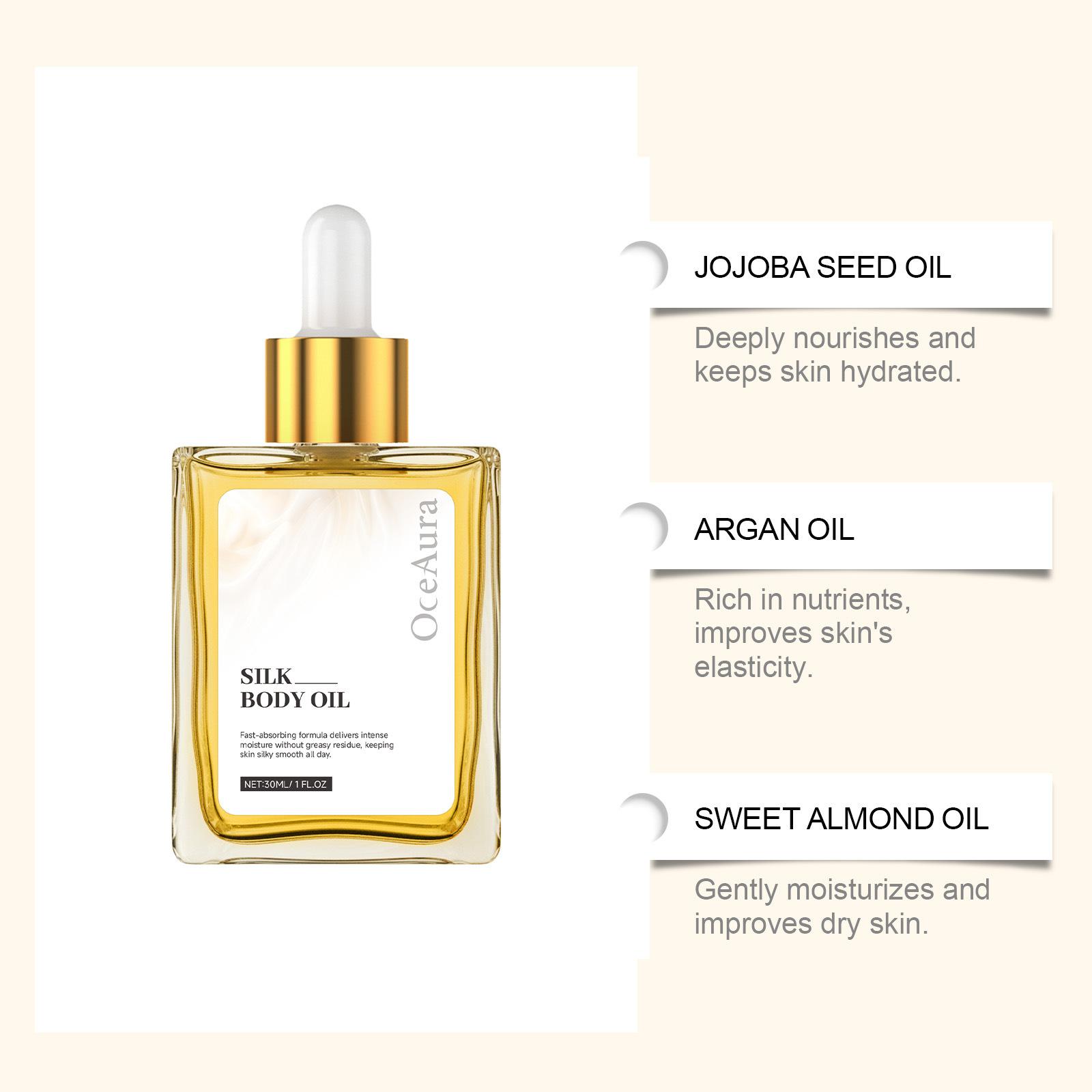 Silky Body Oil, Silky Smooth Skin Texture, Lightweight & Non-Greasy, Fast Absorbing, Hydrating & Nourishing, Leaves Skin Soft, Radiant & Supple, Daily Moisturizing Body Essence