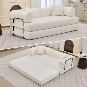 Garvee 78'' Convertible Sleeper Sofa Bed - 4 in 1 Corduroy Boneless Couch with Pillows, Folding Sectional Couch with Pull Out Bed, Floor Sofa Loveseat for Living Room and Bedroom, No Assembly Needed, Beige