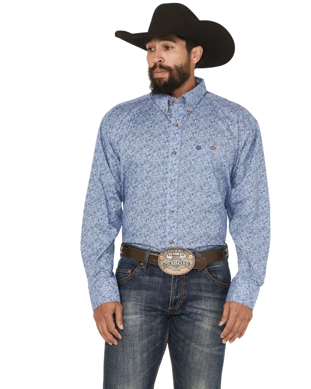 Wrangler Men's Men'S Paisley Print Long Sleeve Button-Down Stretch Western - 112369441-Tll