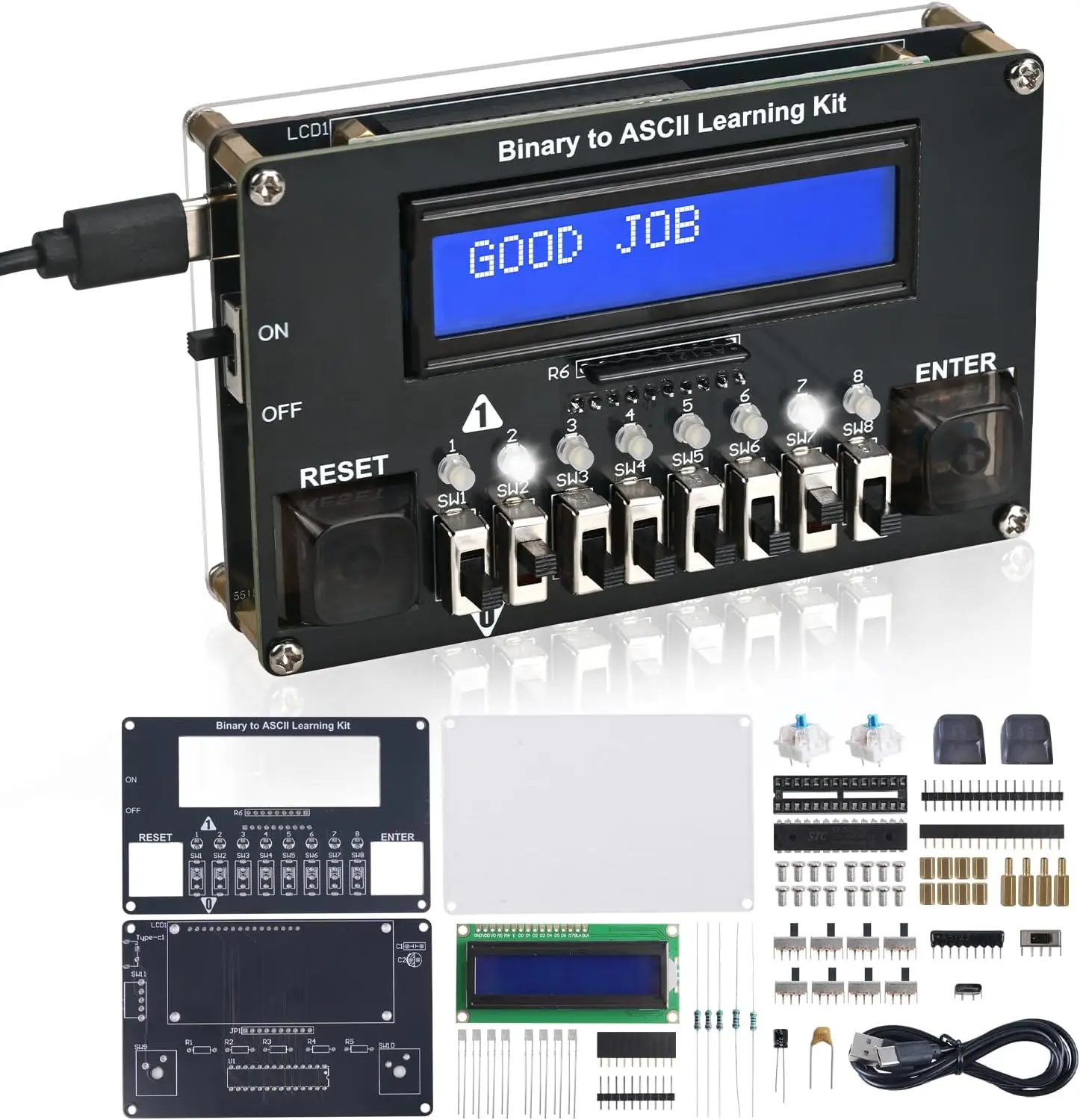 DIY Binary ASCII Code Transmitter Soldering Practice Kit, STEM Educational Electronics Project with LED Display, Learn Computer Basics & Soldering Skills for School Students Class Teaching
