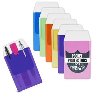 6-Pcs Pocket Protectors for Pens & Pencils, Multi-Color Compact Organizers (3.2x6.1in) - Ink Leak Guards for Work Office Lab Coats, Shirts, Pants, Pocket Protector