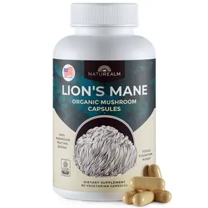 Naturealm Lion's Mane Mushroom Capsules – Organic Hericium Erinaceus, 100% Fruiting Body Extract – Non-GMO Vegan, 90 Vegetarian Capsules (30-Day Supply)