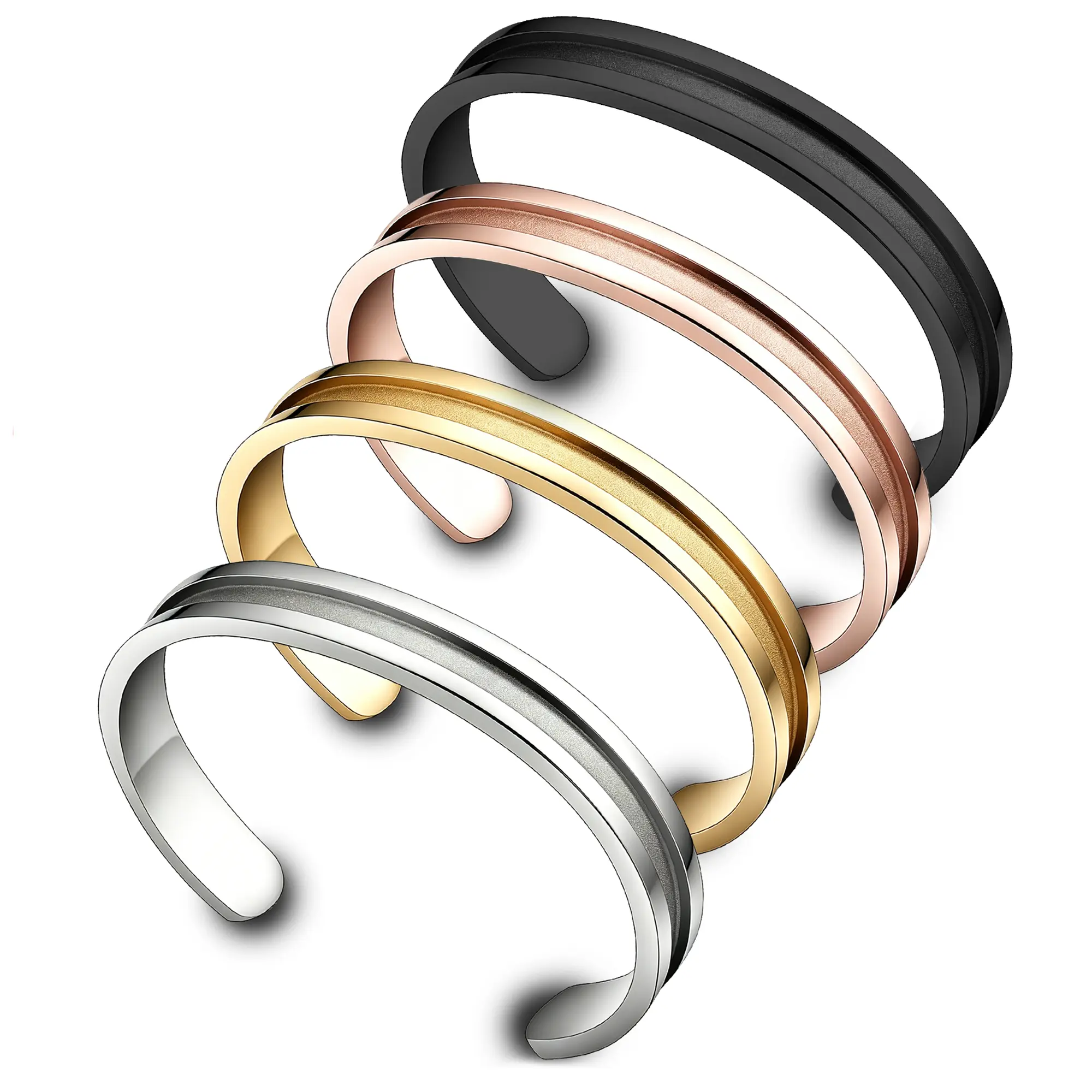 Zuo Bao Sand Grooved Hair tie Bracelet Stainless Steel Cuff Bangle for Women