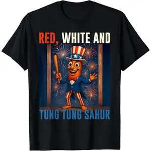 Menswear Cotton T-shirt Featuring Classic Fashion Prints with American Independence Tung Tung Sahur Brainrot and Italian Meme Design Unisex Short Sleeve Summer Streetwear Perfect Gift for Men